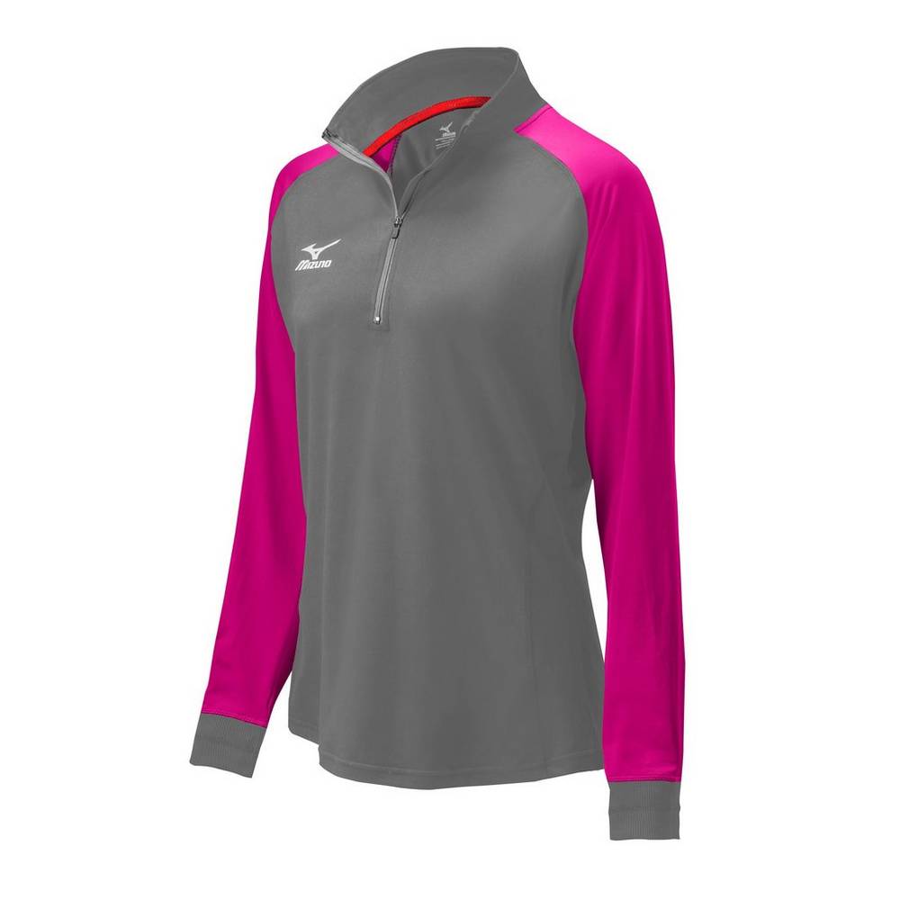 Mizuno Prime 1/2 Cipzáros Női Jacke Szürke/Rózsaszín/Fekete YBE017485